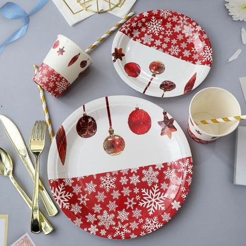 Image of Christmas Paper Lunch Plates Red Bubbles