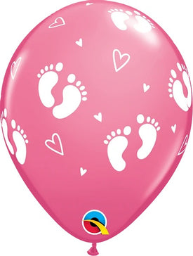Baby Footprints & Hearts Latex Balloon