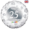 Happy 25th Anniversary Silver Round Foil Balloon