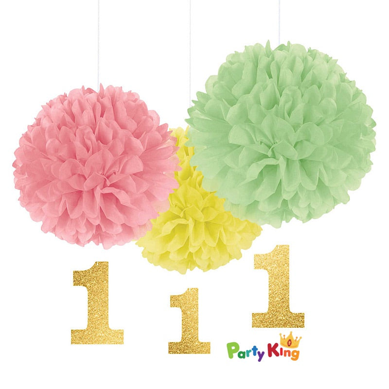 1st Birthday Girl Fluffy Decoration & Glittered Cutouts