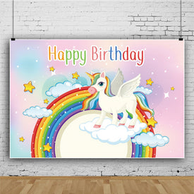 Unicorn Backdrop - Unicorn with Wings on Rainbow