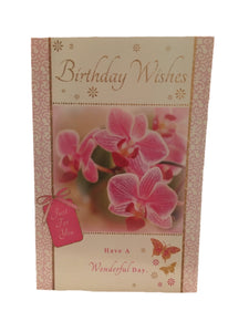 Greeting card birthday wishes pink orchid 