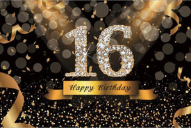 16th Happy Birthday Diamond Canvas Backdrop
