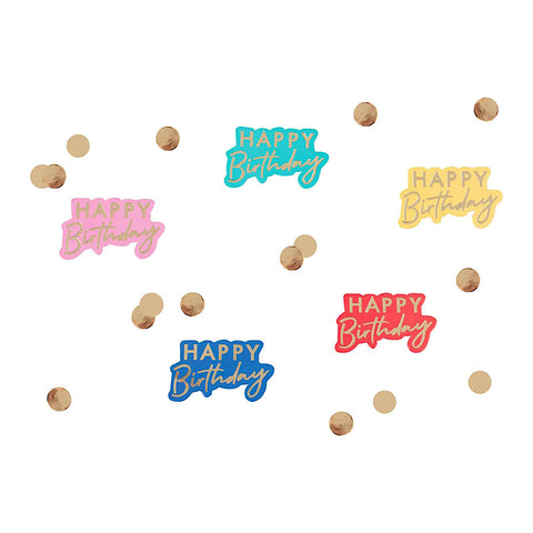 Image of Gold - Mix It Up Table Confetti Happy Birthday Multicoloured Gold Foiled