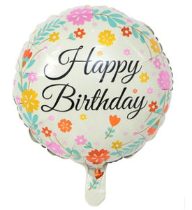 45cm (18") Round Foil Balloon - Happy Birthday Flowers