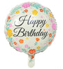 45cm (18") Round Foil Balloon - Happy Birthday Flowers