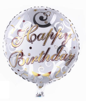 45cm (18") Round Foil Balloon - Happy Birthday Gold and White