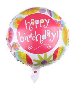 45cm (18") Round Foil Balloon - Happy Birthday Flowers